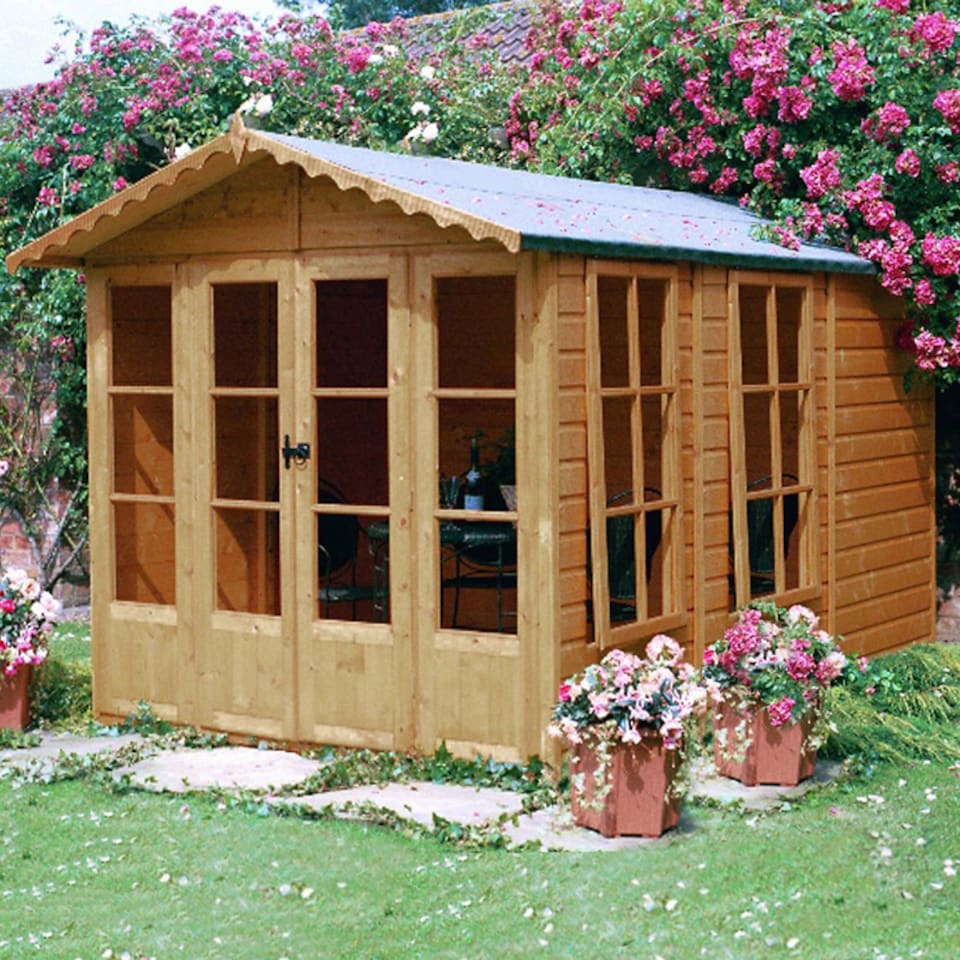 image 1 of Kensington 7 x 10 Feet Double Door with Large Opening Window Summerhouse | Brown
