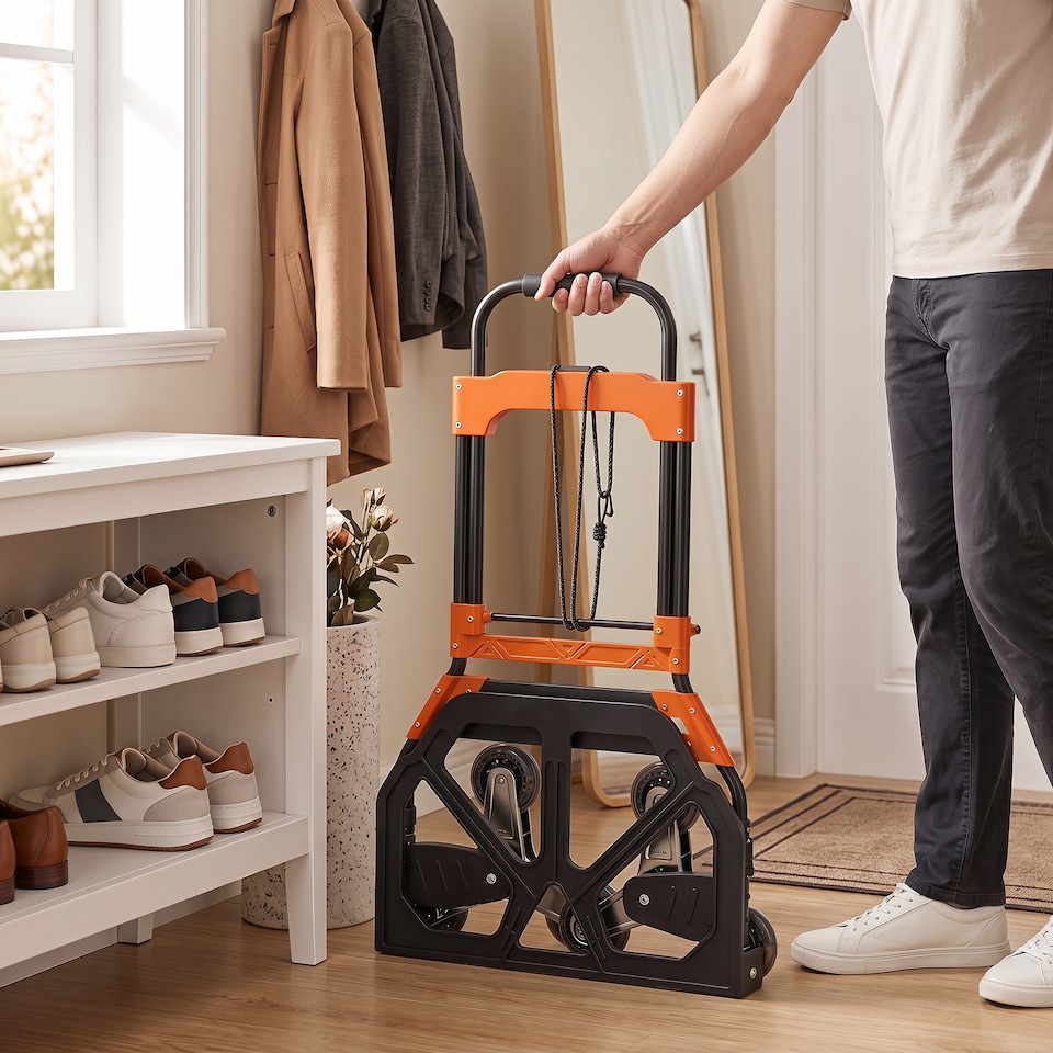 image 1 of HOMCOM Heavy Duty Foldable Trolley on Wheels, Black and Orange
