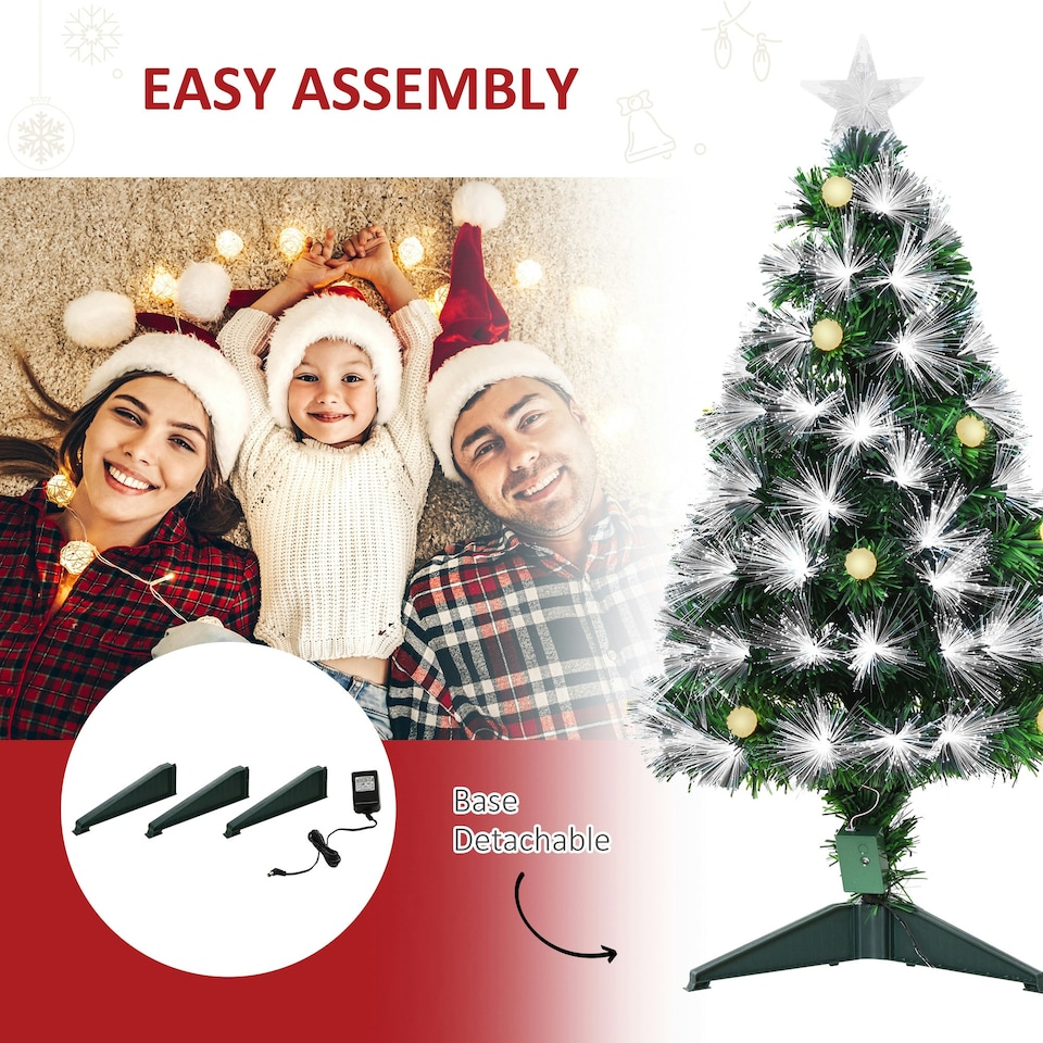 image 1 of HOMCOM 3ft White Light Artificial Christmas Tree w/ 90 LED Star Topper Tri-Base