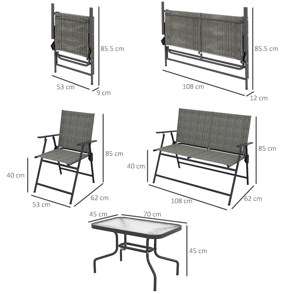 image 1 of Outsunny Patio Furniture Set, Garden Set w/ Table, Foldable Chairs, a Loveseat