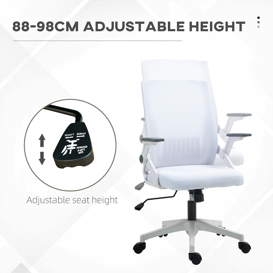 image 1 of Vinsetto Mesh Office Chair for Home with Lumbar Support, Flip-up Arm White