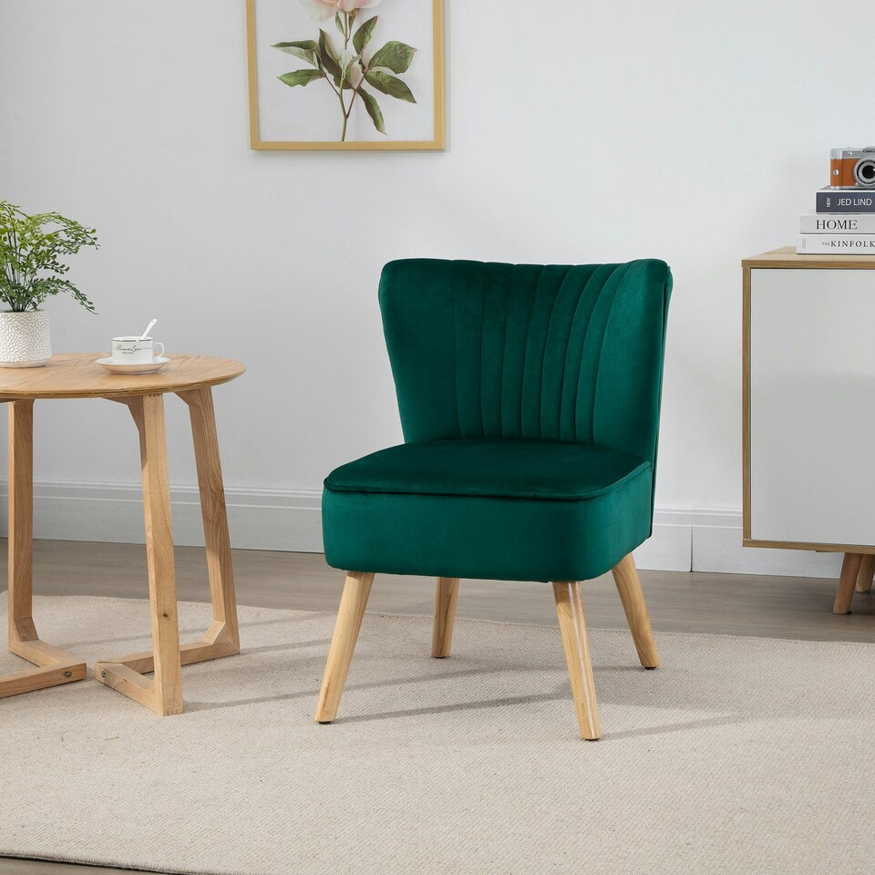 image 1 of HOMCOM Velvet Accent Chair Occasional Tub Chair for Living Room Green
