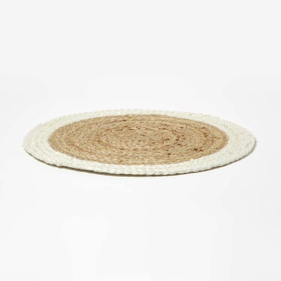 image 1 of Homescapes Natural & Cream Braided Jute Handwoven Round Placemats Set of 4