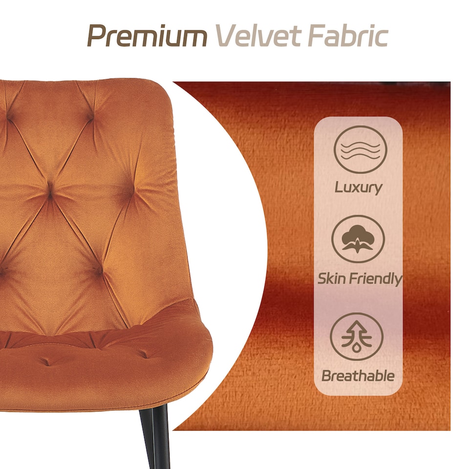 image 1 of SONARA Modern Set of 2 Velvet Dining Chairs with Ergonomic Upholstered Seat | Orange