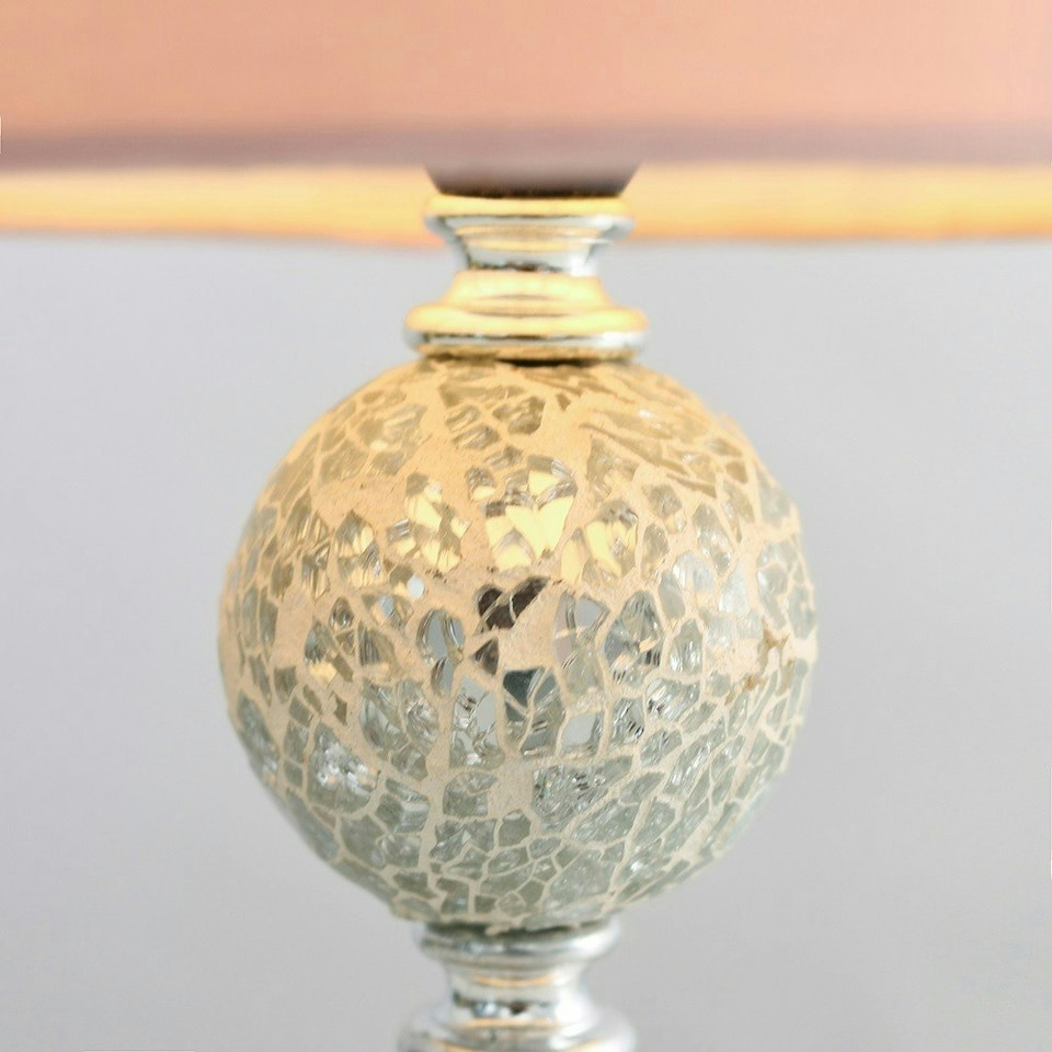 image 1 of ValueLights Modern Decorative Chrome And Mosaic Crackle Glass Table Lamp With Pink Shade