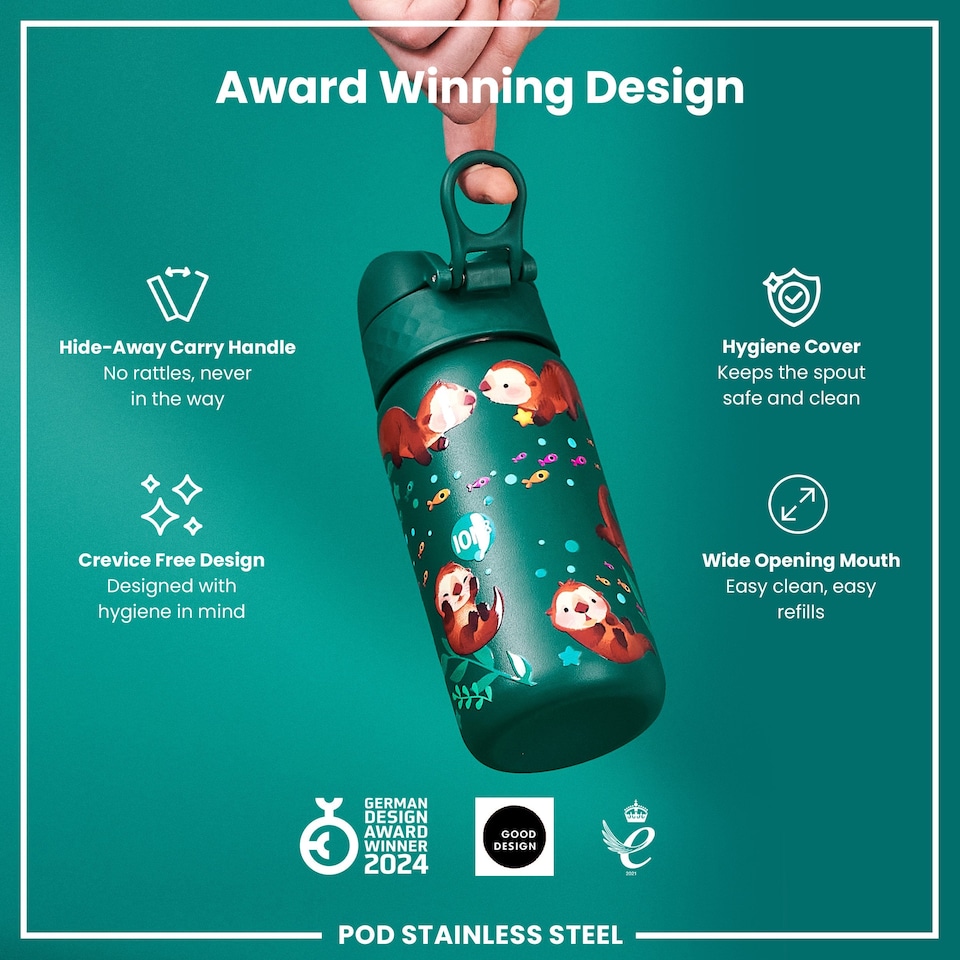 image 1 of Leak Proof Kids Water Bottle, Stainless Steel, 400ml (13oz) | Blue | Otters | One Size
