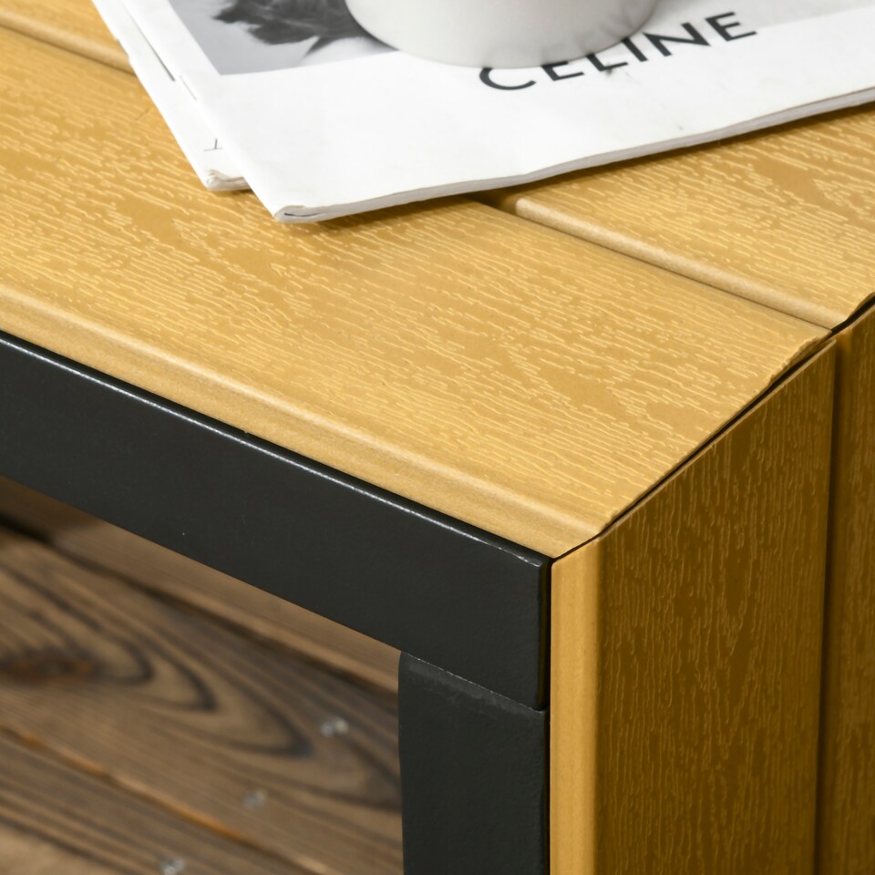 image 1 of Outsunny 3 Pieces Patio Furniture Set, Outdoor Garden Sofa Conversation Set w Padded Cushions, Wood Grain Plastic Top Table and Side Panel, Dark Grey