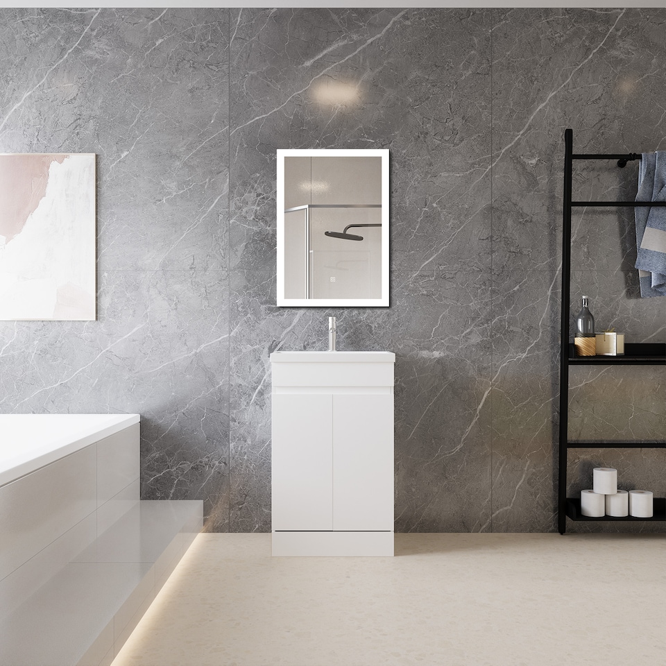 image 1 of AICA 500mm Matte White Bathroom Vanity Unit With Basin Double Door Floor Standing Design Flat Packed
