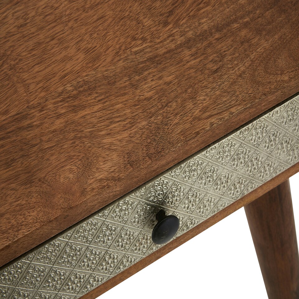 image 1 of Interiors by Premier Acacia Wood Console Table with Embossed Drawers, Travel-Inspired 2 Drawer Entryway Table Brown