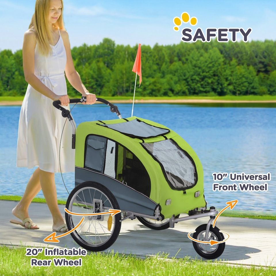 image 1 of PawHut Pet Bicycle Trailer Water Resistant Carrier 3 Wheels Push Pull Brake
