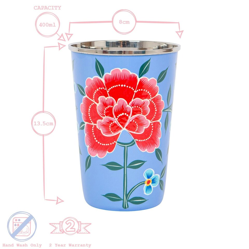 image 1 of BillyCan Hand-Painted Picnic Water Jug with 400ml Cups - 1.7L - Carbon Peony