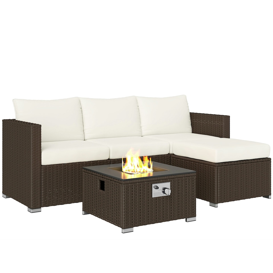 image 1 of Outsunny 4 Seater Rattan Sofa Set with Footstool Thick Cushions Brown Cream
