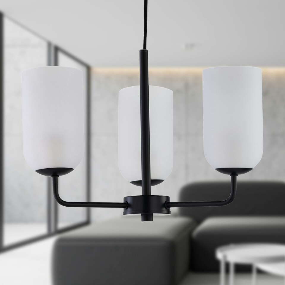 image 1 of Victoria - Black 3 Arm Ceiling Pendant with Frosted Glass Shade Black | White