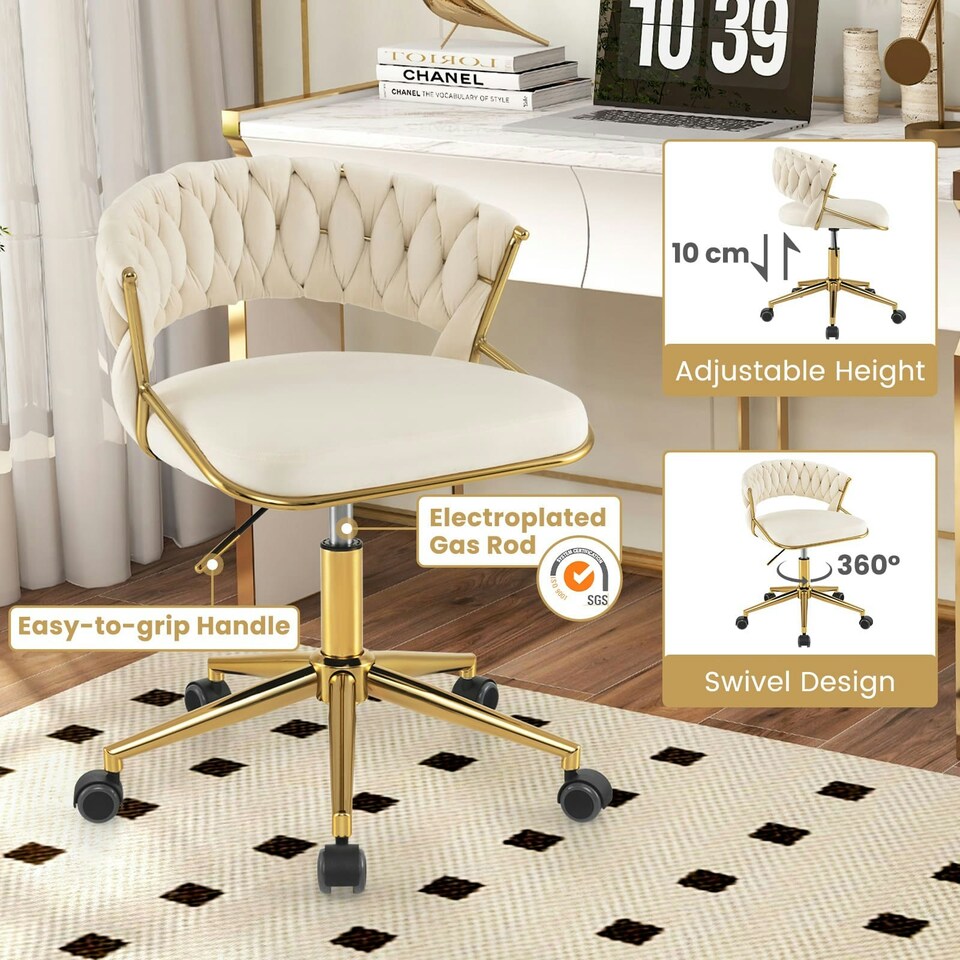 image 1 of COSTWAY 2Pcs Swivel Home Office Chair Adjustable Computer Chair White