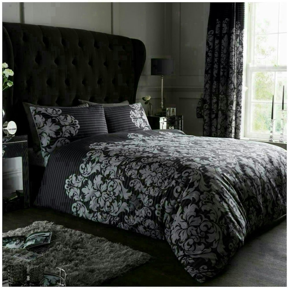 image 1 of VELVETIO Empire Damask Printed Duvet Cover Set Reversible Polycotton Beddings Purple | King