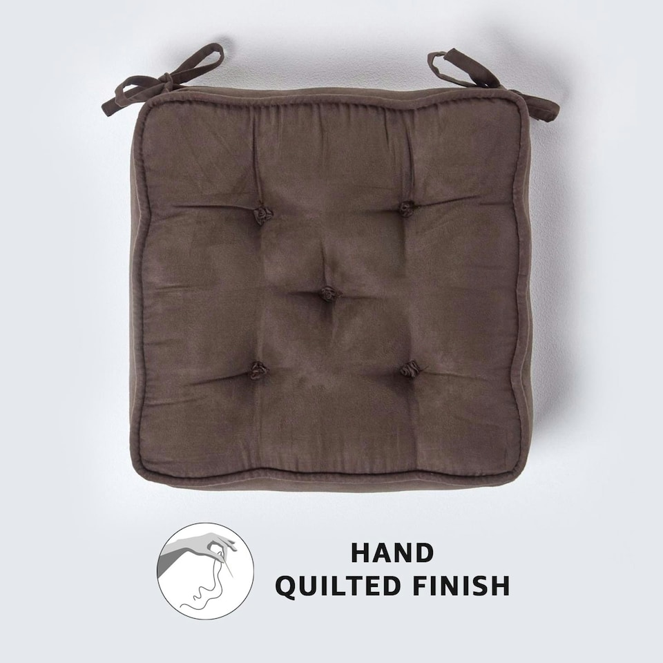 image 1 of Homescapes Chocolate Brown Faux Suede Dining Chair Booster Cushion Brown