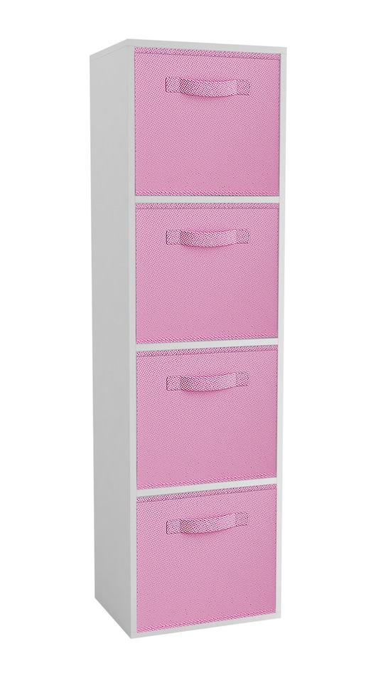 image 1 of 4-Tier Cube Shelving Unit with Inserts | White | White & Light Pink | 1
