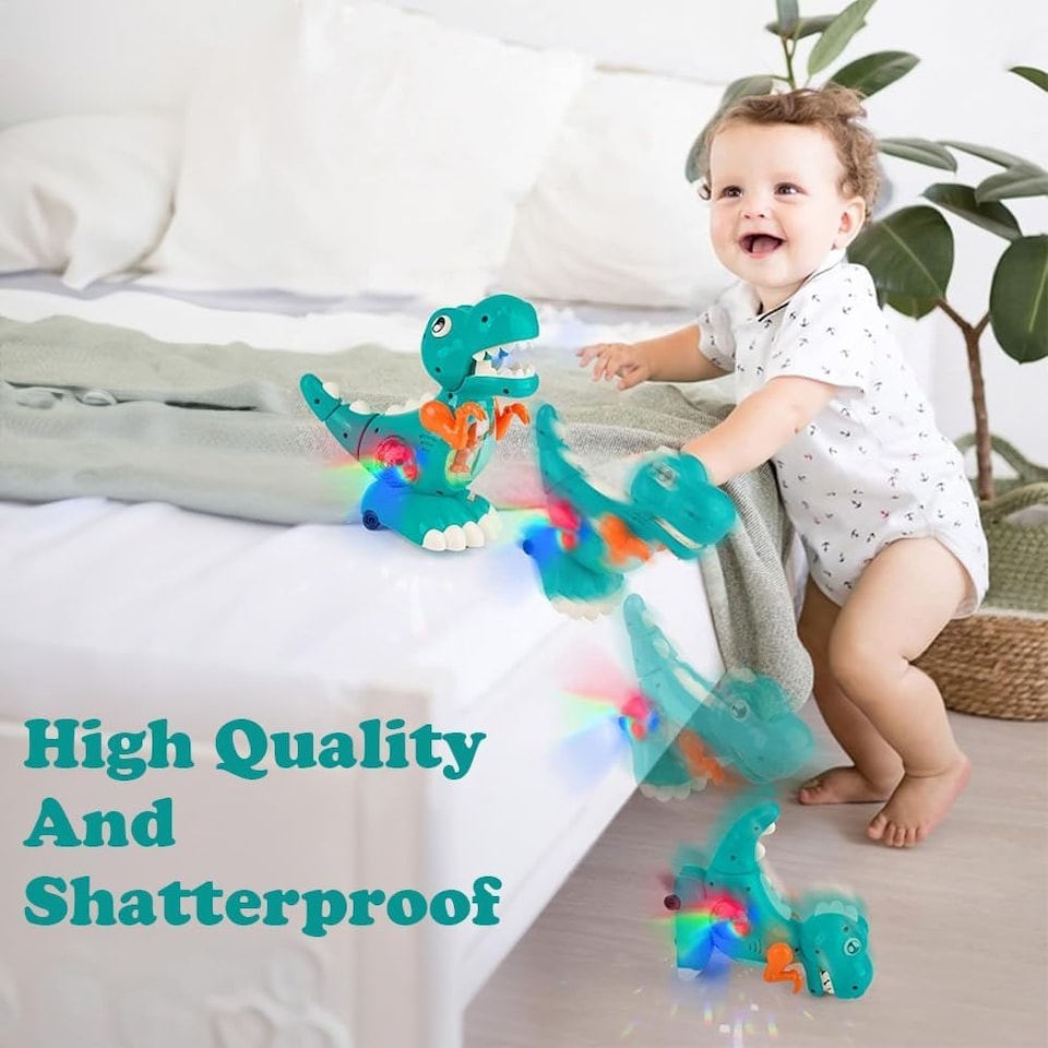 image 1 of Alivio Crawling Walking Dinosaur Baby Toy with Musical Lights for 1 to 2 Years Kids (Blue)