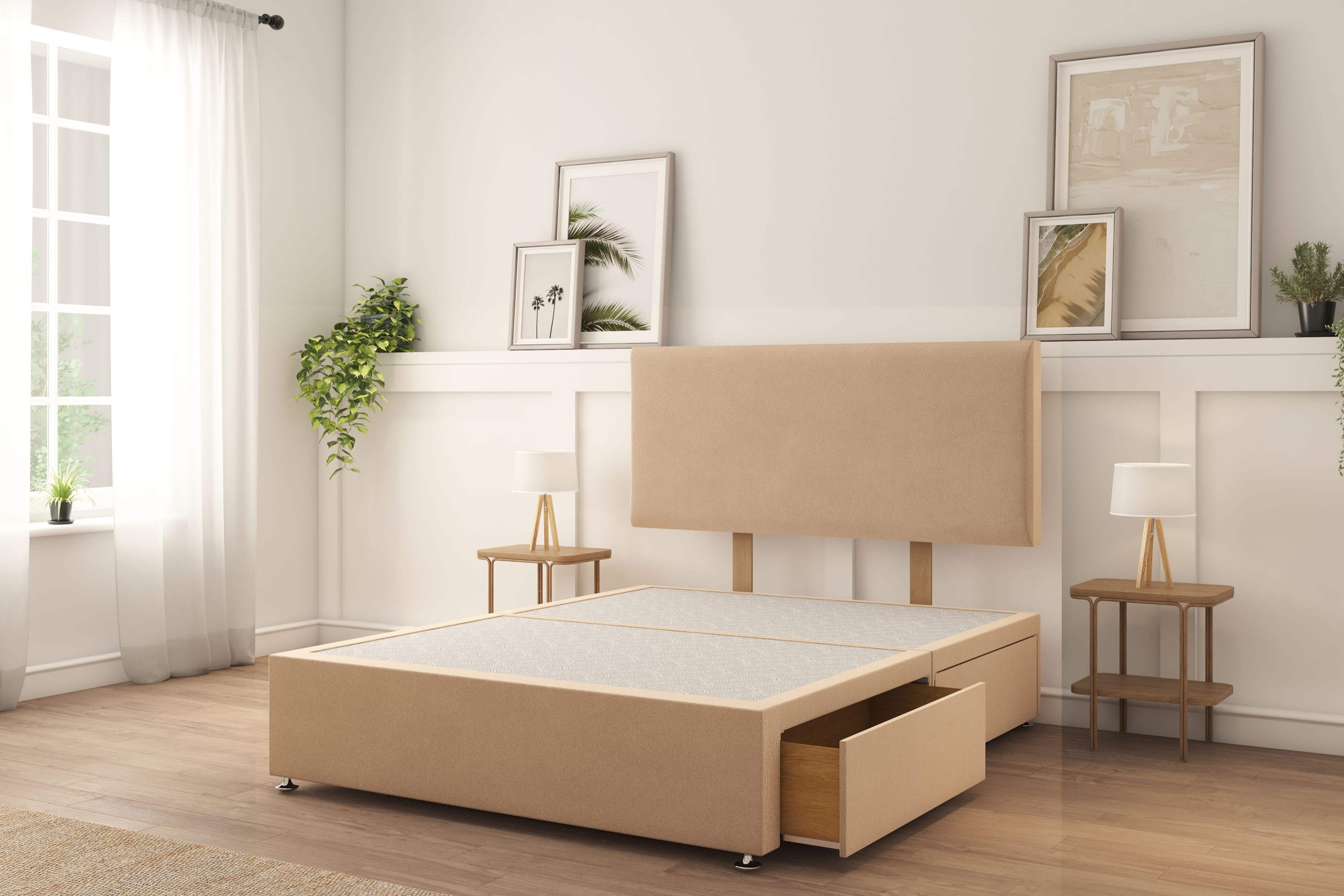 Sloomy Ashford Pebble Plush Divan Bed Base 2 Drawers Same Side With 26" Strutted Headboard 4'6 Double