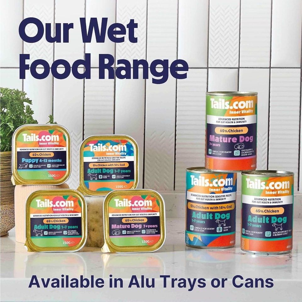 image 1 of Tails.com Inner Vitality Wet Dog Food Can Sensitive Adult Chicken & Cod 6 x 400g