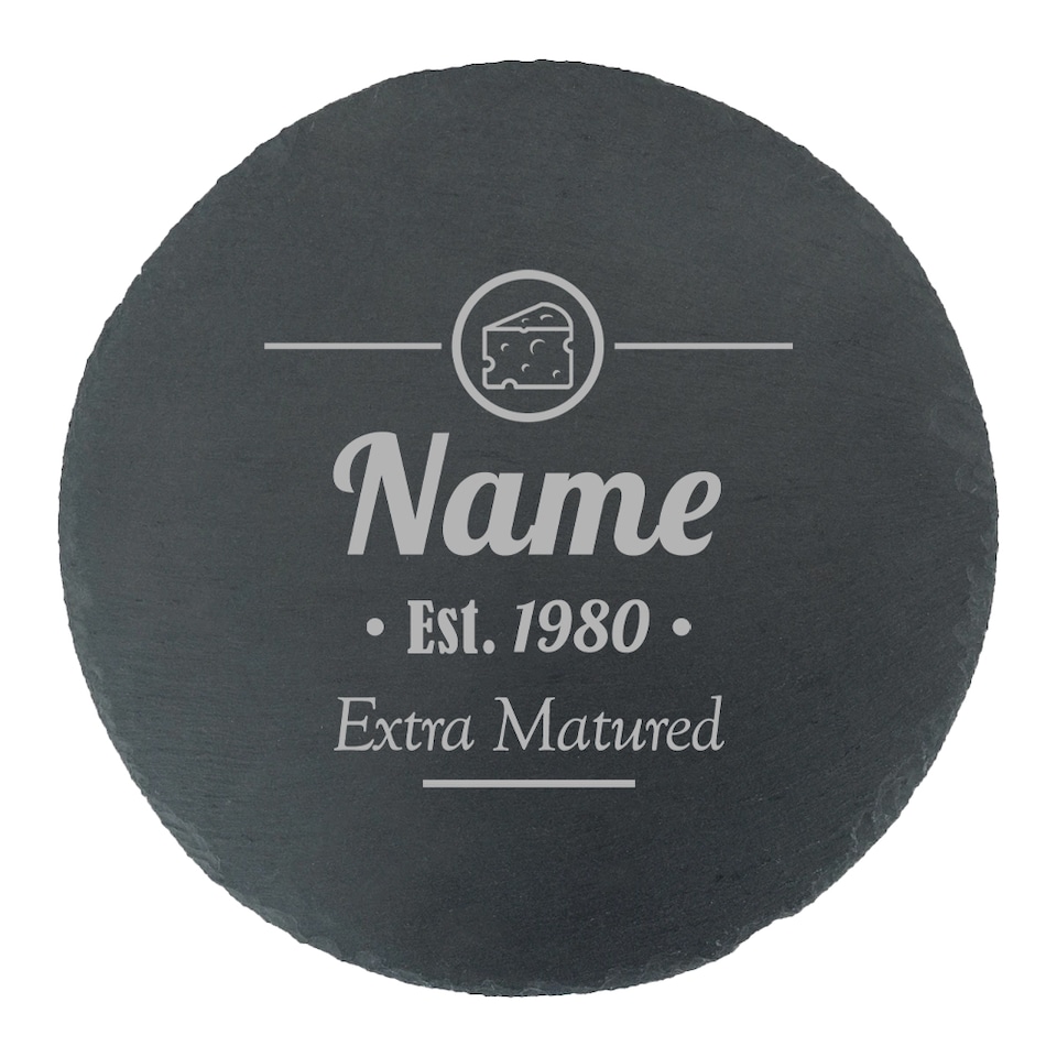 image 1 of Personalised Engraved Round Slate Cheeseboard with Extra Matured Desig