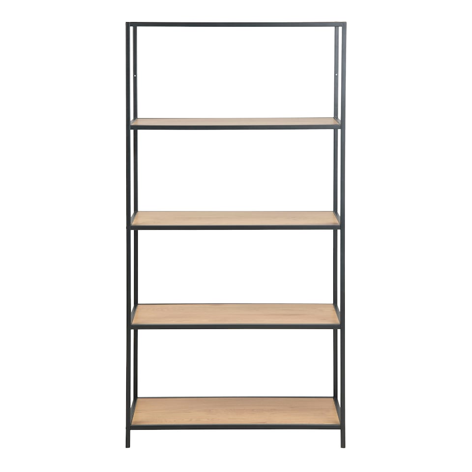 image 1 of Seaford Tall Black Metal Bookcase with 4 Oak Shelves
