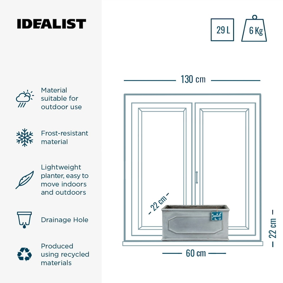 image 1 of Window Box Faux Lead Chelsea Trough Light Stone Garden Planter W22 H22 L60 cm, 29 ltrs Cap.