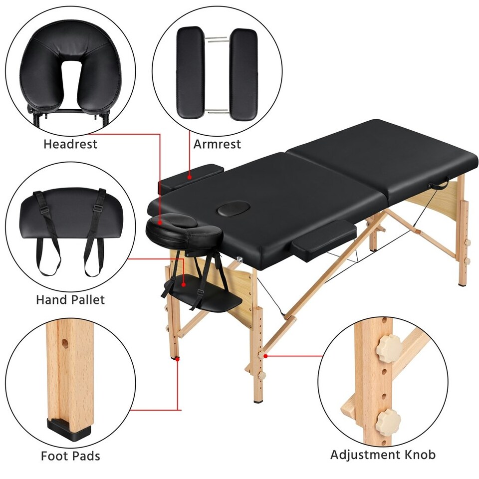 image 1 of Yaheetech Height Adjustable Massage Table with Face Cradle Blak