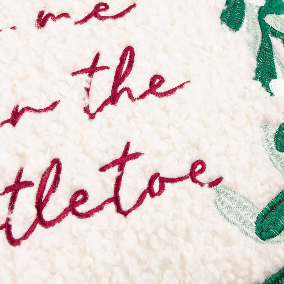 image 1 of Furn Mistletoe Wreath Embroidered Cushion | Multi | Multicolour