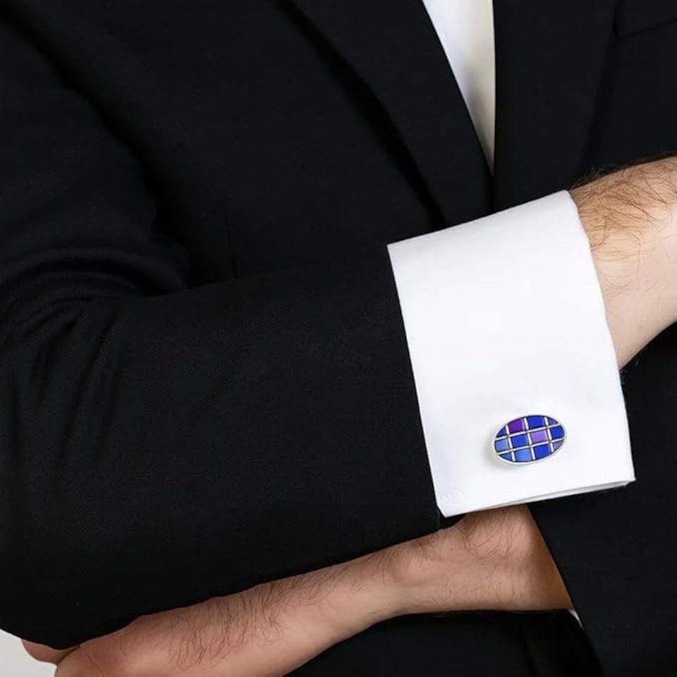image 1 of Purple Stone Cufflinks - Onyx Art CK08A Blue Oval