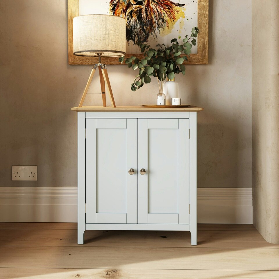 image 1 of Taberno Oak 2 Door Compact Sideboard Linen White White