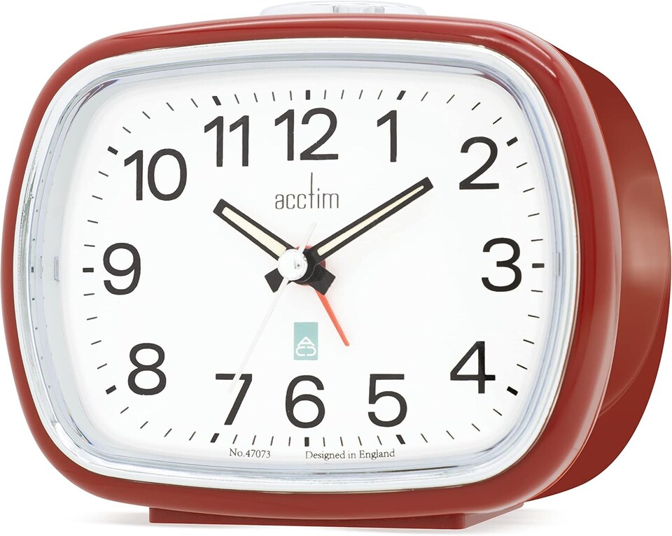 image 1 of Acctim Camille Analogue Alarm Clock Quartz Luminous Hands Chrome Bezel | Red | Shiraz