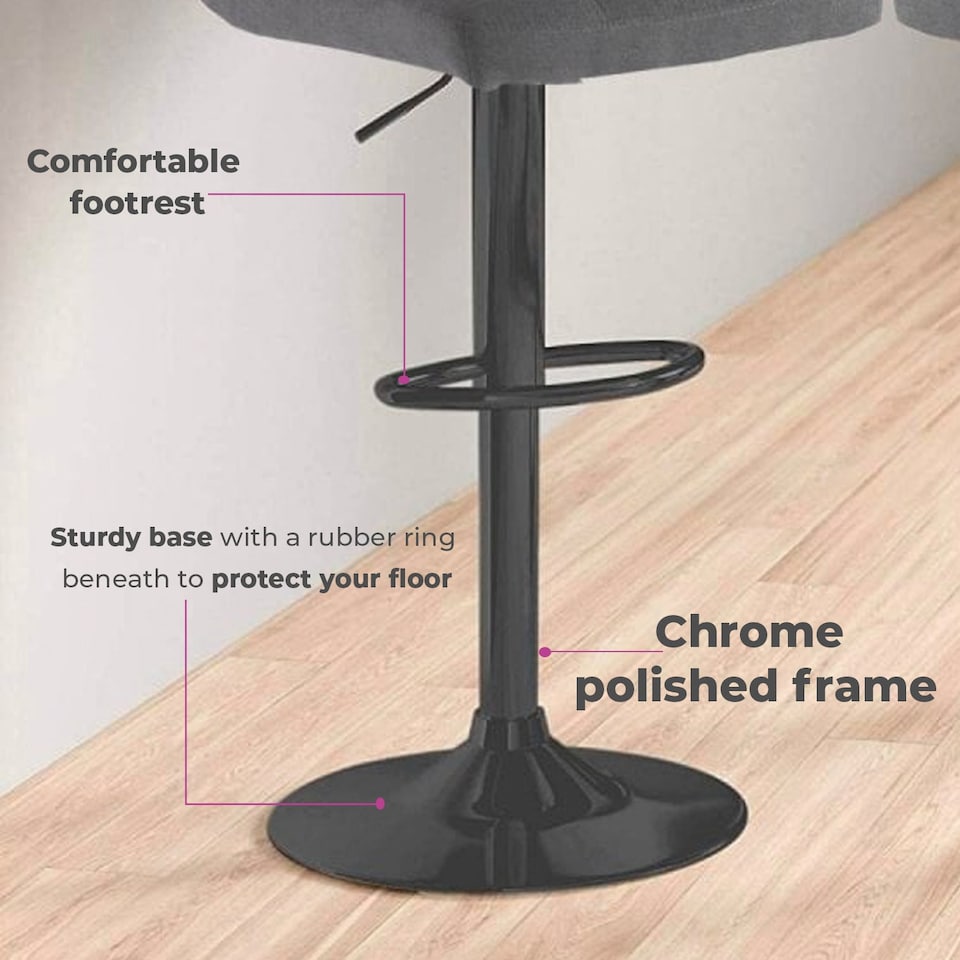 image 1 of Neo Cuban Bar Stool Dark Grey Fabric Black Steel Base Set of Two