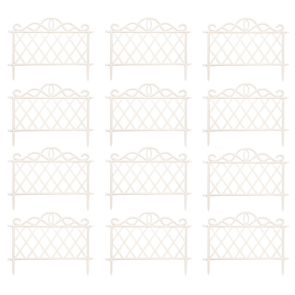 image 1 of Pack of 12 27cm White Plastic Garden Patio Lawn Border Fence Edging