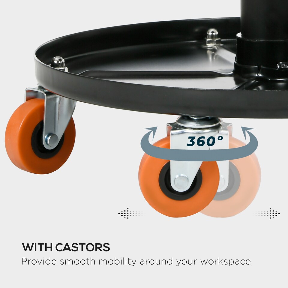 image 1 of HOMCOM Workshop Stool, Rolling Mechanic Stool with Pneumatic Adjustable Height, 360 Degree Swivel, Padded Seat, Tool Tray, for Garage, Workshop, Auto Repair