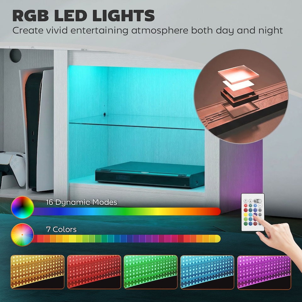 image 1 of HOMCOM 160cm TV Unit w/ LED Lights for 70in TV Modern TV Stand Cabinet