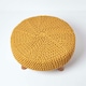 image 3 of Homescapes Mustard Large Round Cotton Knitted Footstool on Legs | Yellow | 62 x 62 x 30 cm