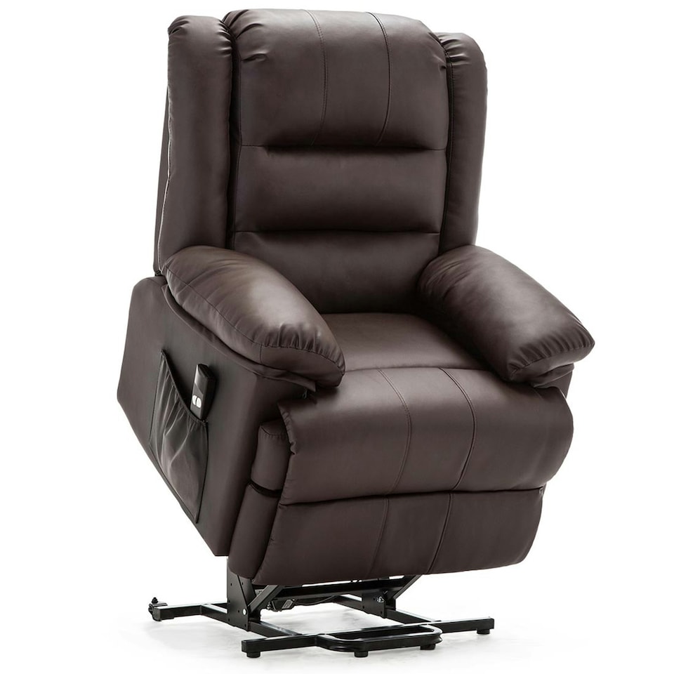 image 1 of Loxley Single Motor Electric Rise Recliner Bonded Leather Lift Chair (Brown)