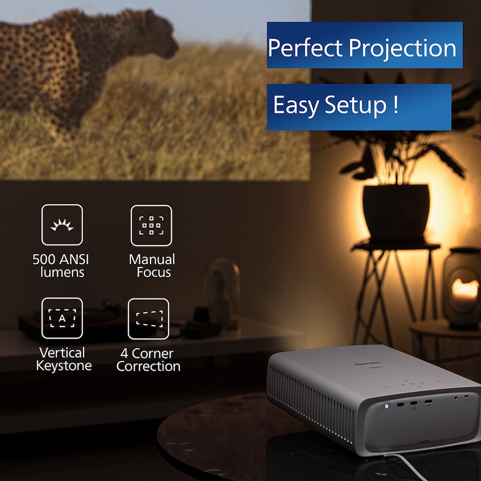 image 1 of Philips NeoPix 550 Smart Projector White- 100", 1080p, LED, Silent, Wi-Fi screen mirroring experience, Smart OS