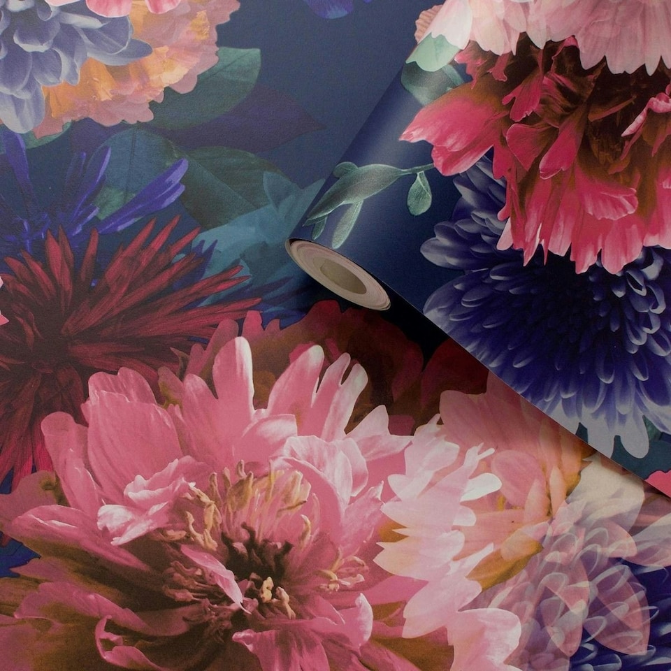 image 1 of Muriva Lipsy Issey Wallpaper - Blue - 10m x 53cm Blue