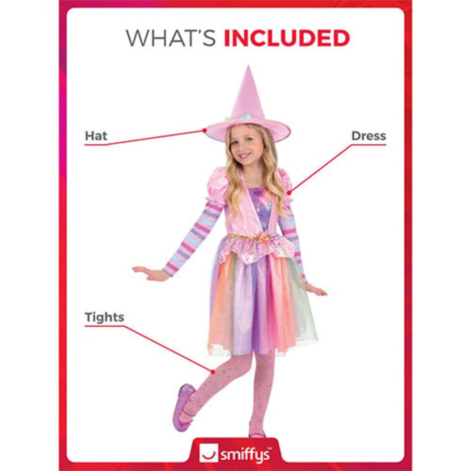 image 1 of Pastel Rainbow Witch Girls Fancy Dress Costume Kids Medium - Age 7-9