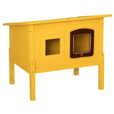 Pawhut Wooden Cat House Pet Home Outdoor Waterproof Door Roof Shelter Garden
