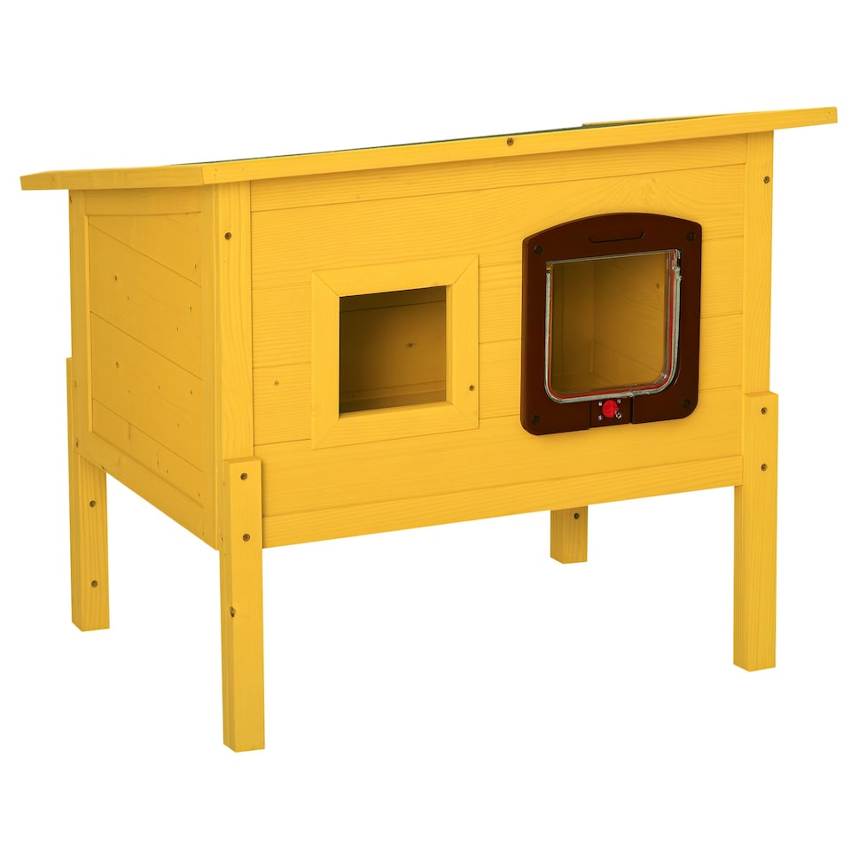 image 1 of Pawhut Wooden Cat House Pet Home Outdoor Waterproof Door Roof Shelter Garden
