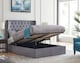 image 1 of 5ft King Size Grey fabric upholstered, winged, wing back headboard, tall, gas lift up ottoman bed frame, strong, sturdy bed frame