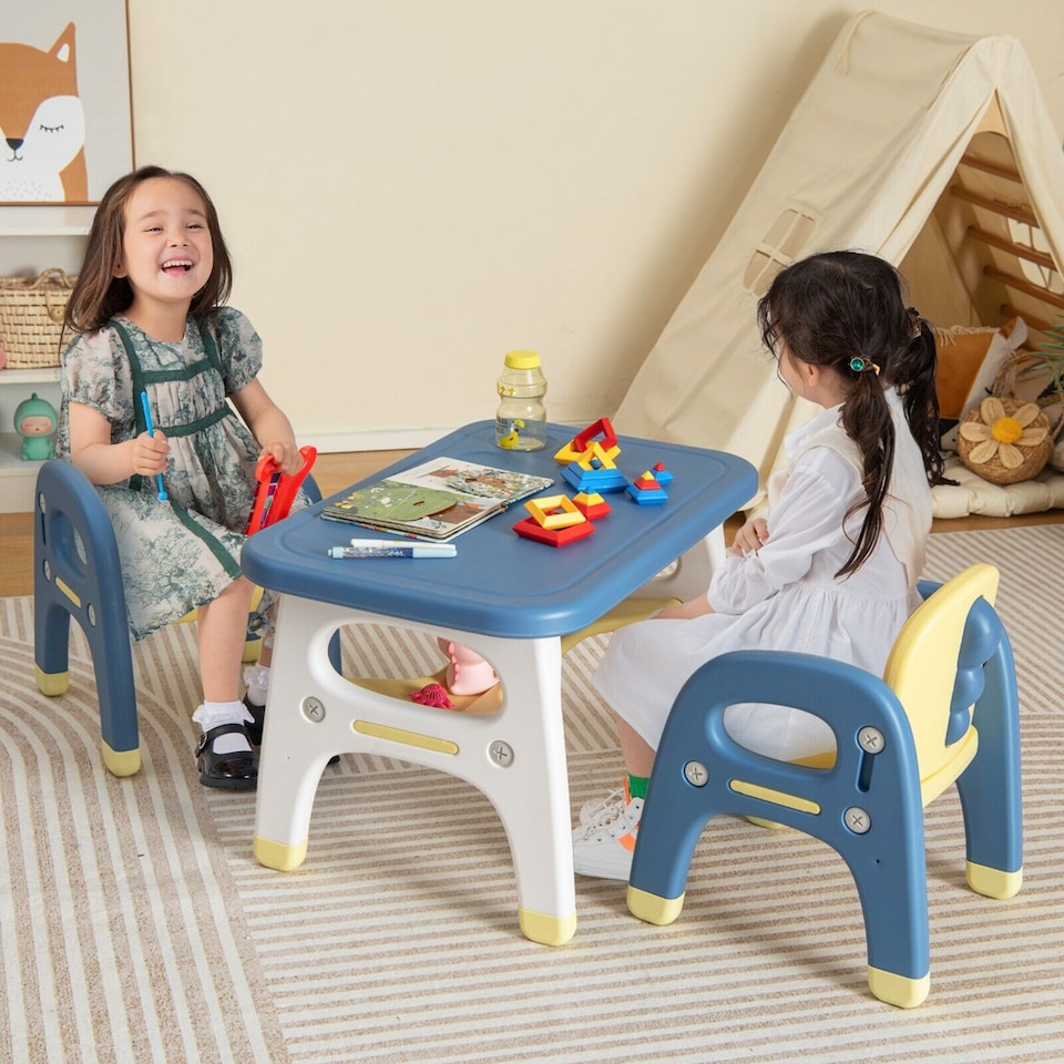 image 1 of COSTWAY 3 Pcs Kids Table and Chair Set Toddler Activity Writing Table Set Arts & Crafts