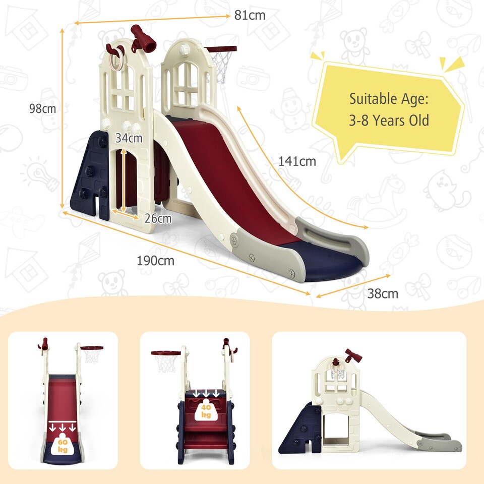 image 1 of COSTWAY 6-In-1 Kids Large Slipping Slide Toddlers Climber Slide Playset Playground
