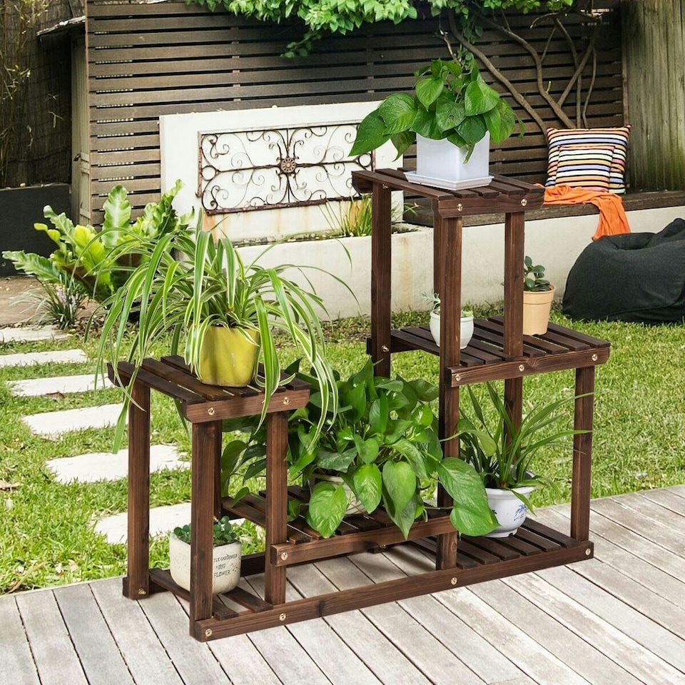 image 1 of COSTWAY Solid Wood Plant Stand Multi Layer Plant Pot Holder Brown