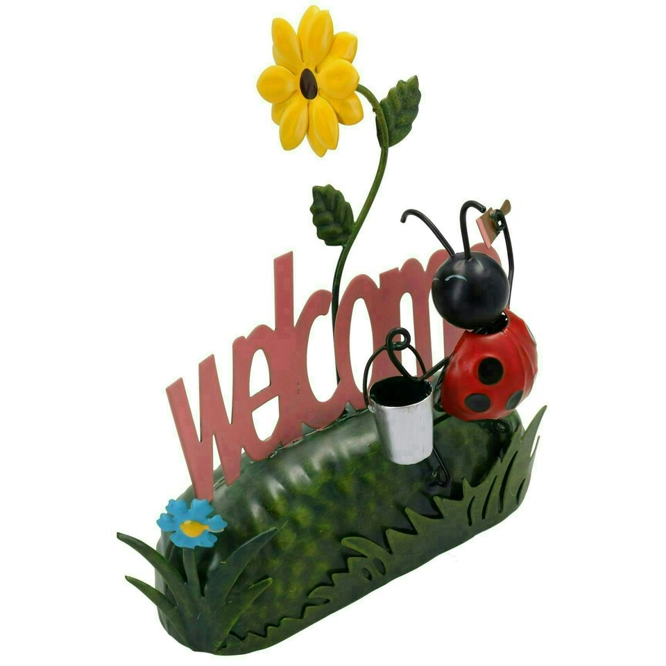 image 1 of Miniature Life Metal Ladybird Welcome Garden Home Gift Ornament 9x17x20cm