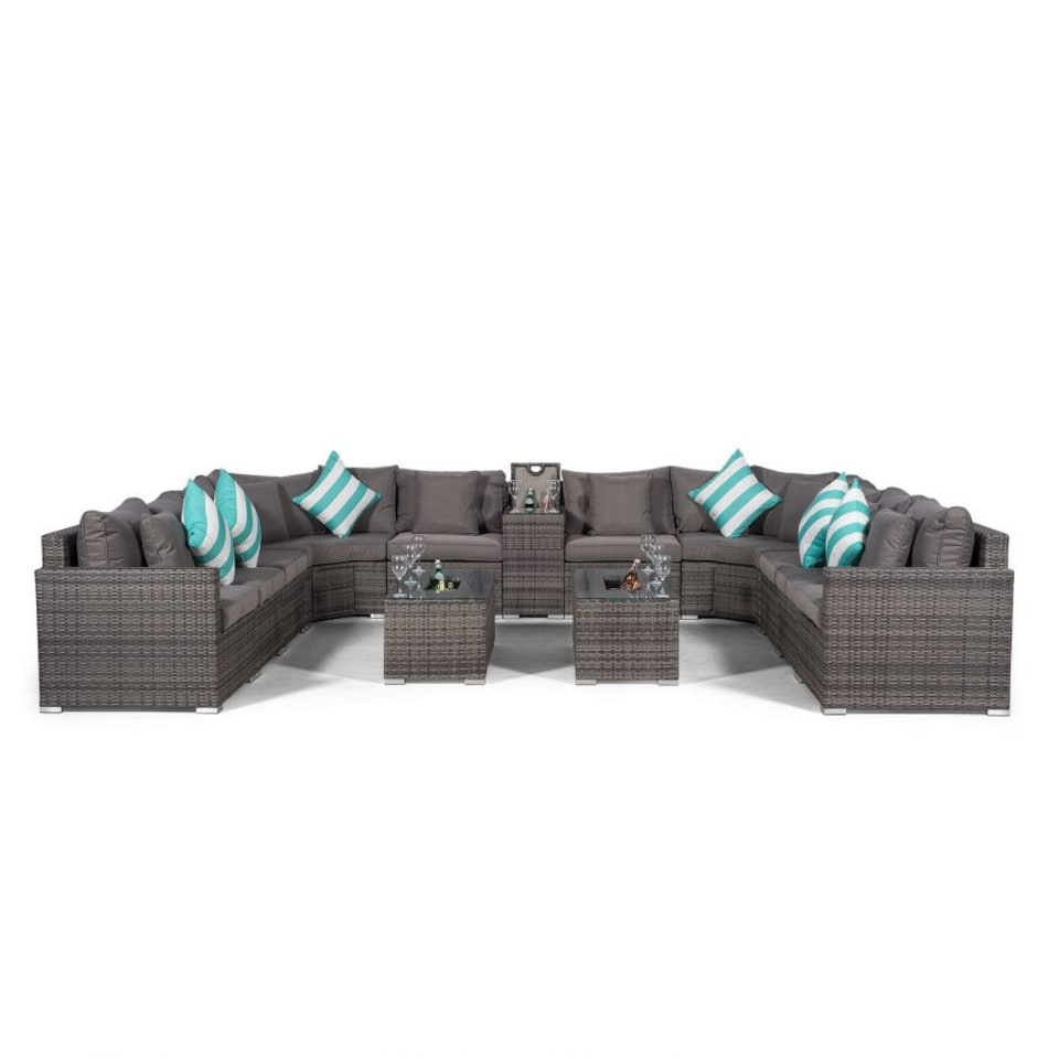 image 1 of Santorini U Shape Modular 10 Seat Rattan Sofa Set With Armrest Drinks Cooler & 2 Drinks Cooler Coffee Tables Grey | Grey