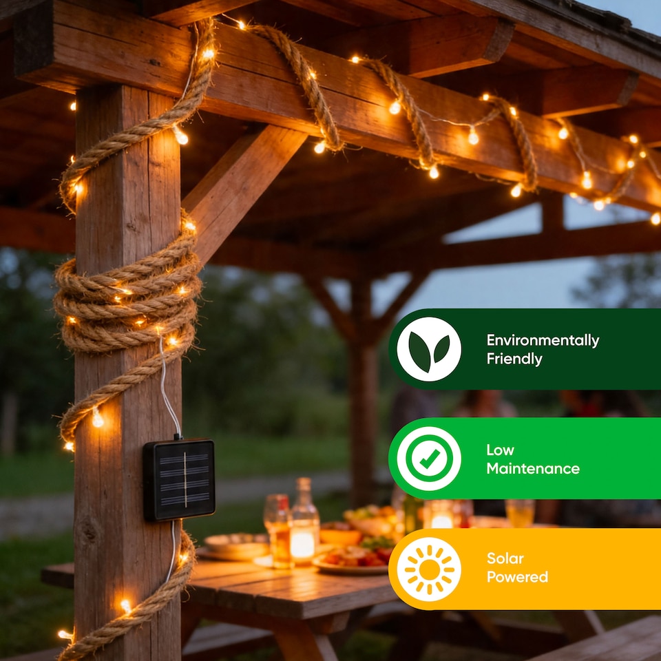 image 1 of Gardenwize Solar Rope String Lights 4m Outdoor Garden 2 Pack